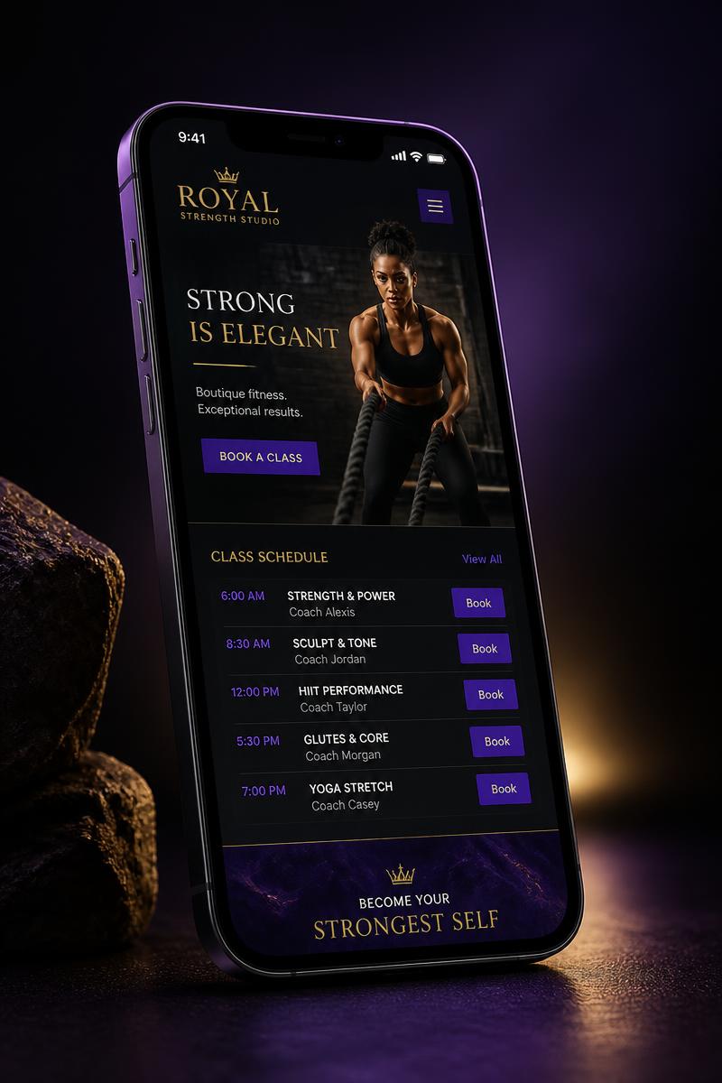 Mobile-first fitness studio website concept demonstration by Customz Digital