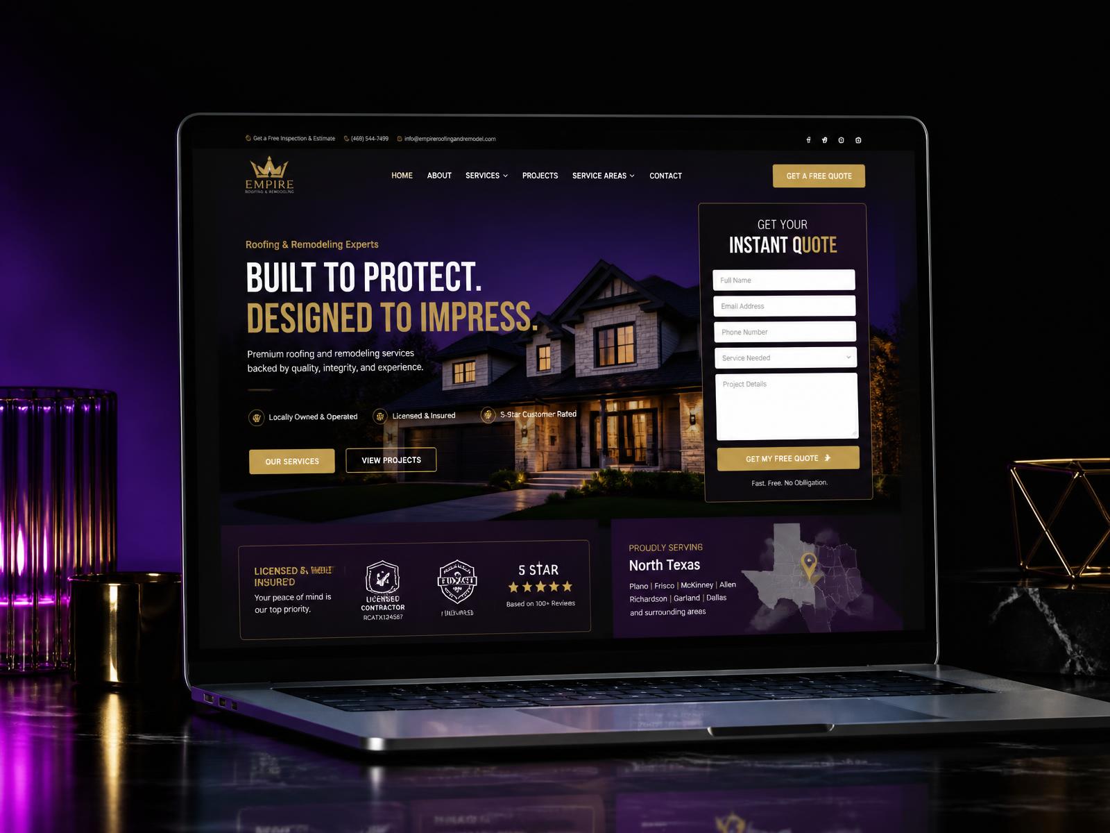 Empire Roofing — home services and roofing contractor website demo concept on a laptop, designed by Customz Digital