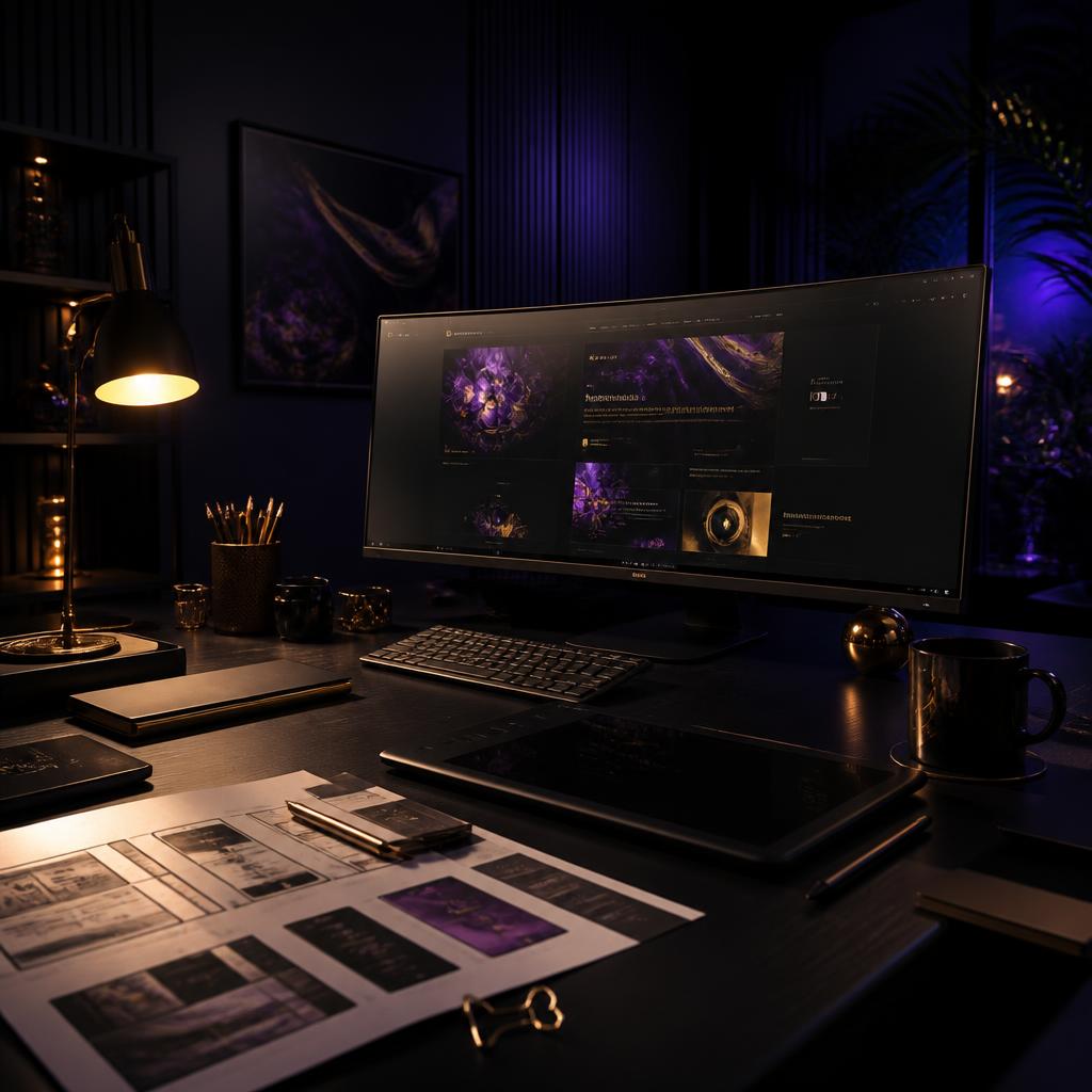 Customz Digital design studio desk with website layouts in progress